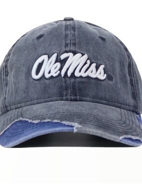 Ole Miss Distressed Hat in Washed Navy with Blue Brim